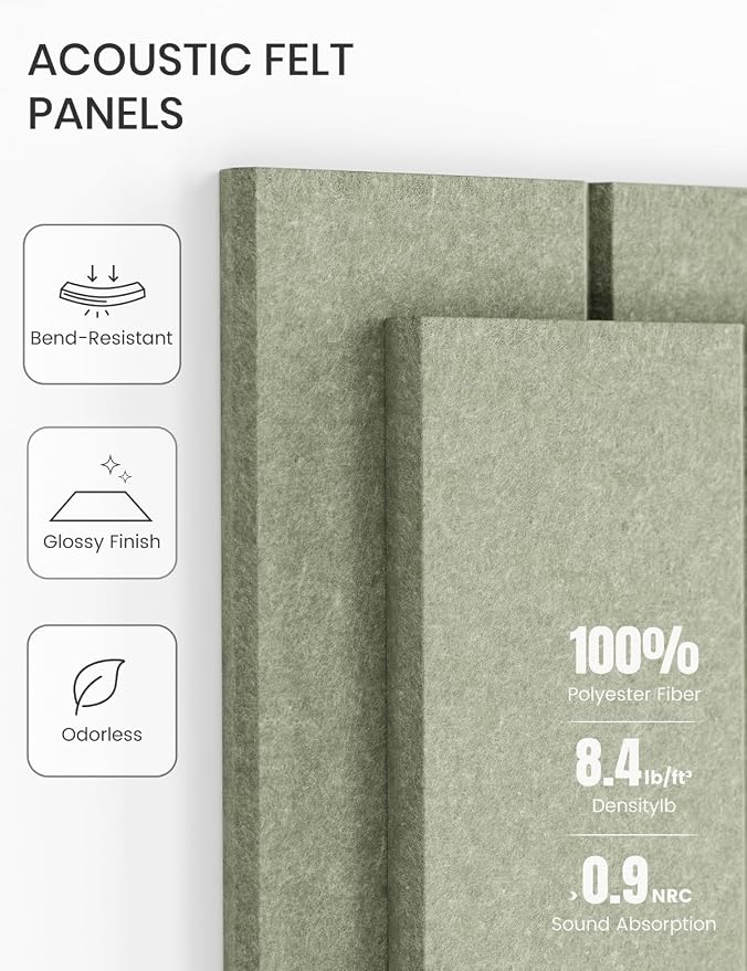 28" x 18" Cork Board Alternative, Wide Stripe, Sage | 6-Pack Felt Pin Board Tiles, 30 Adhesive Tabs, Custom Wall Layout, Photo Display, Memo Board, Office, Classroom, Dorm
