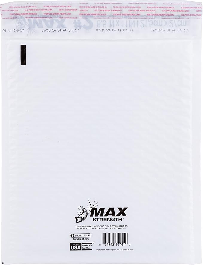 Duck Max #2 Poly Bubble Mailer, White, 8.5 inch x 11 inch, 25 Pack