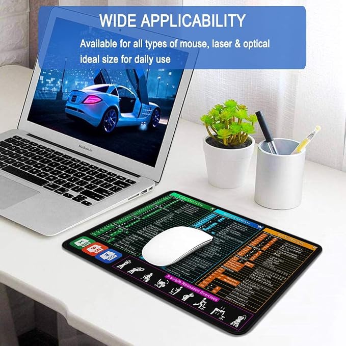 Excel Shortcuts Mouse Pad, Large Mouse Pad with Double Stitched Edges, 14.9 x 11.7 inches Premium-Textured & Waterproof Mousepad, Nonslip Natural Rubber Base Mousepad for Laptop,Computer, Office