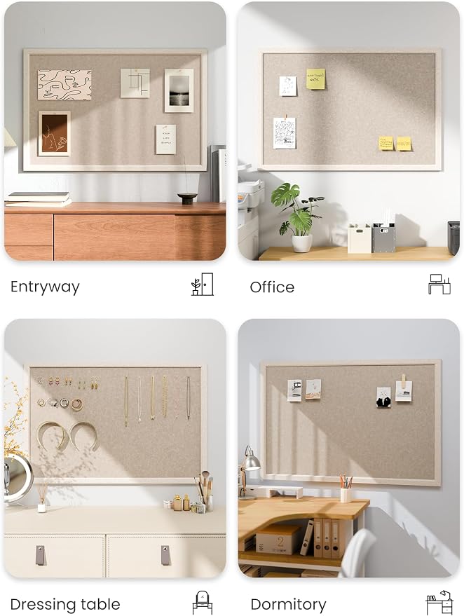 Fluxynara 35.4" x 23.6" Felt Frame Bulletin Board, Deep Camel | Cork Board Alternative with 24 Removable Adhesive Tabs, Foldable Pin Board for Wall, Home, Office, Classroom & Dorm