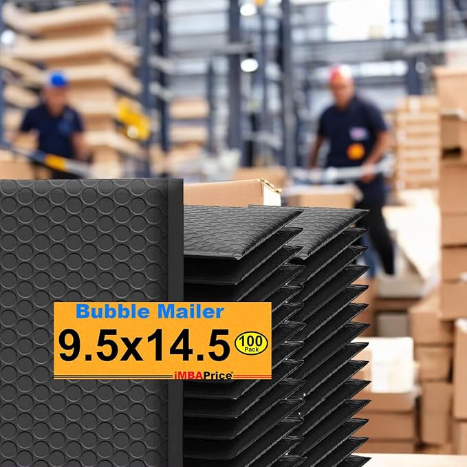 iMBAPrice 9.5x14.5 Inch Black Poly Bubble Mailers, 100-Pack | Medium-Large Padded Shipping Envelopes, Self-Seal Adhesive, Waterproof, For Electronics & Accessories