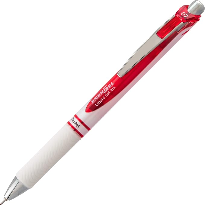Pentel EnerGel Pearl Gel Pen, Needle Tip, 0.7mm, Red Ink | Retractable | Medium Line | 2-Pack