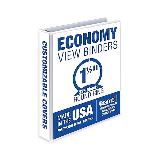 Samsill 1.5 Inch 3 Ring Binder, Economy Round Ring, Clear View Cover, 325 Sheet Capacity - for School, Home, Office - White