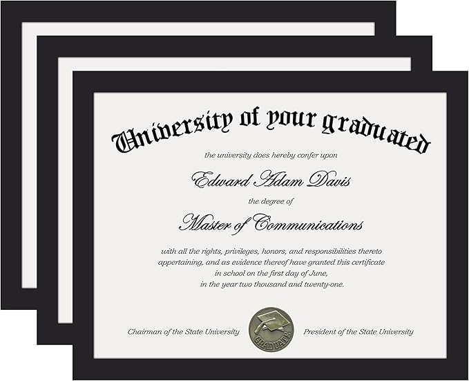 upsimples Certificate Frame with Clear Plexiglass, 8.5 by 11 Picture Diploma Document Degree Frame for Wall and Tabletop, Black, 3 Pack