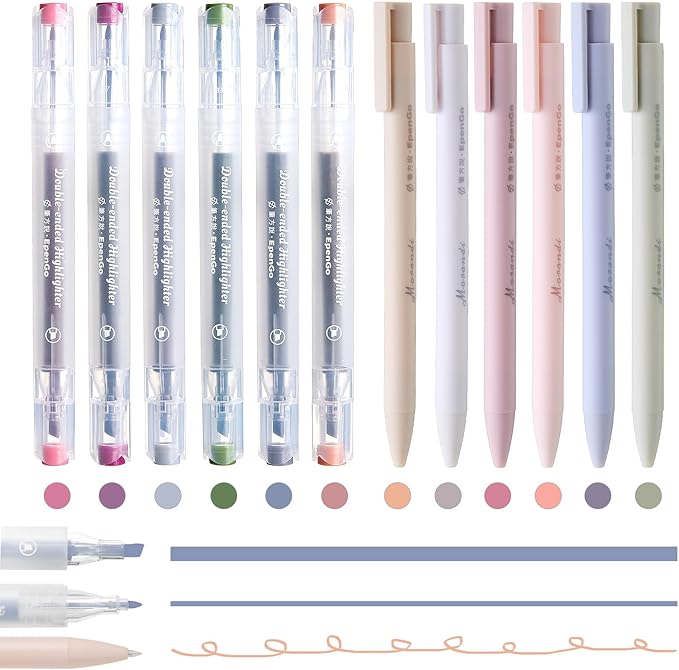 Bible Highlighters No Bleed, Double-Ended 12 Pack Assorted Pastel Colors Highlighter, Chisel and Fine Tips for School & Bible Study, Quick-Dry Pens for Note Taking, Journaling & Art