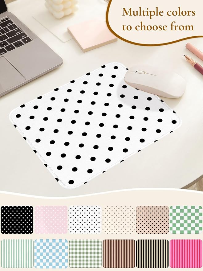 Square Cute Dots Mouse Pad with Stitched Edge, Premium Waterproof Cloth Aesthetic Small Dot Mouse Mat, Non-Slip Rubber Base Funny Mousepad Desk Accessories,Dots White