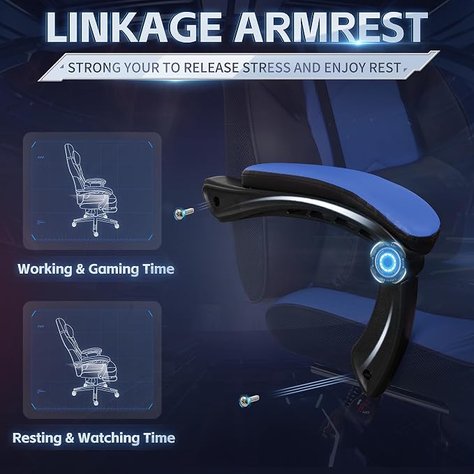 Gaming Chairs for Adults, Computer Chair with Footrest and Ergonomic High Back, Big and Tall Gamer Chairs with Massage Lumbar Support, 360° Swivel Height Adjustable Gaming Chair, Blue