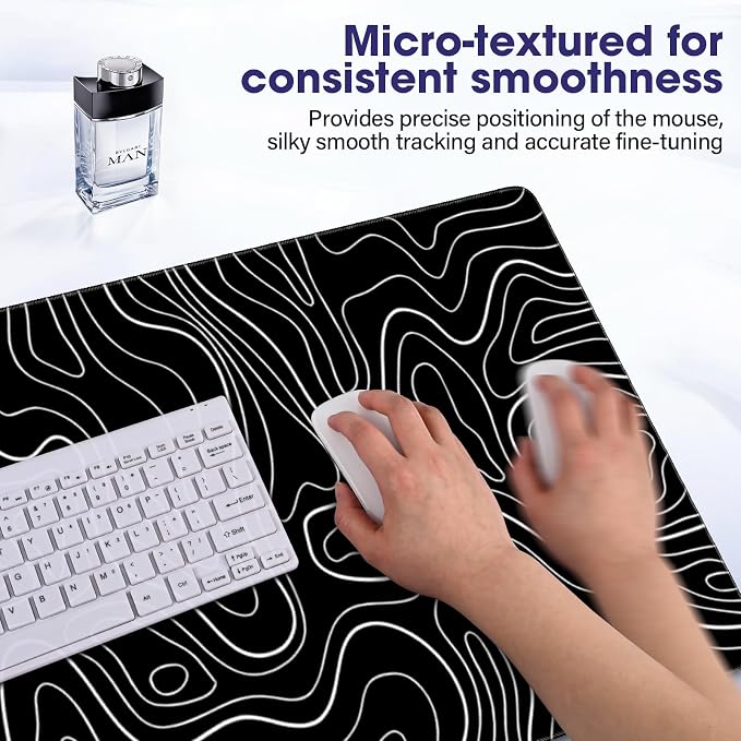 Large Extended Mouse Pad with Stitched Edges 35.4"x15.7" - Waterproof Desk Mat, Non-Slip Rubber Base for All-Desk Coverage, Perfect for Gaming Office Home, Black White