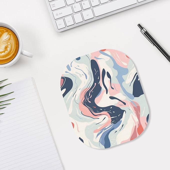 Small Mouse Pad, 6 x 7 Inch, Oval Mini Mouse Pad with Non-Slip Rubber Base for Laptop Wireless Mouse Keyboard Tray Mousepad, Patterns of Rivers