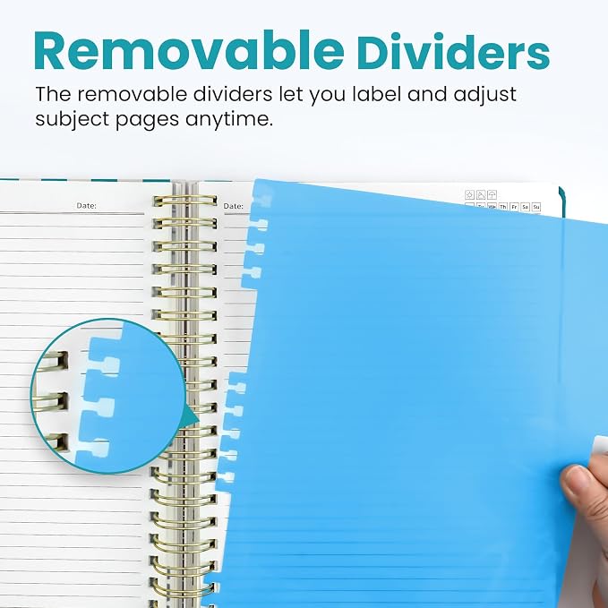 Spiral Notebooks for Work 5 Subject Notebook with Removable Dividers | Aesthetic Hardcover Journal for Women 8.5" x 11" College Ruled 280 Pages Journal for School & Note Taking, Sunny Barker