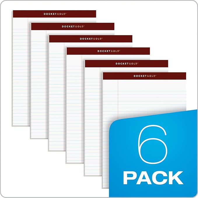 TOPS 8.5 x 11 Legal Pads, 6 Pack, Premium Docket Gold Brand, Wide Ruled, Thick White Paper, Sturdy Back, 50 Sheets, Made in USA (99709)