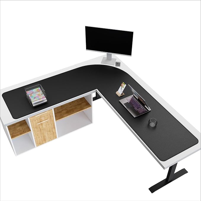Mydours 61" x 69" x 20" L Shape Desk Pad Dual-Sided Gaming Mouse Pad Black | Extra Large PU Leather Corner Desk Mat XXL computer keyboard mat Waterproof Protector for Home Office Computer Gaming
