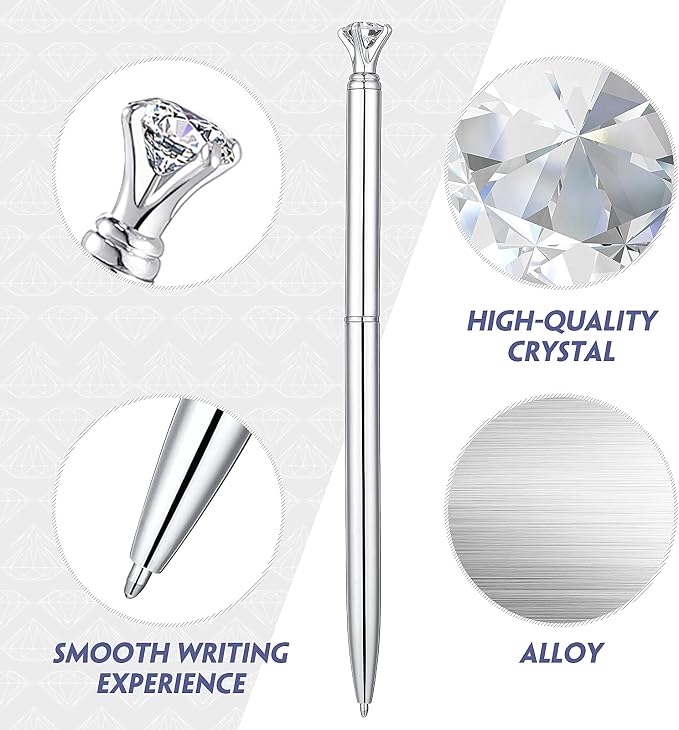 Outus 2 Pcs Silver Wedding Pens for Guest Book Signing Diamond Design | Hollow Round Holder Stand, Desk Ballpoint Pens, For Bridal Showers Wedding Bachelorette Party Engagement Reception Business