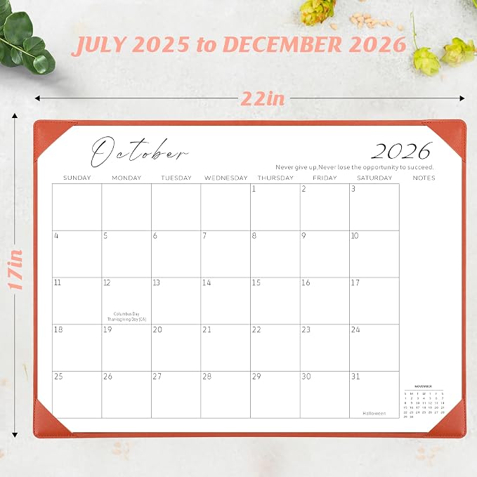 Gannyfer Large Desk Calendar 2026-2027 with Desktop Mat, Simplified 22" x 17" Desktop Pad Calendar, 18 Month Table Calendar from Jul 2026 to Dec 2027 (Orange Color)
