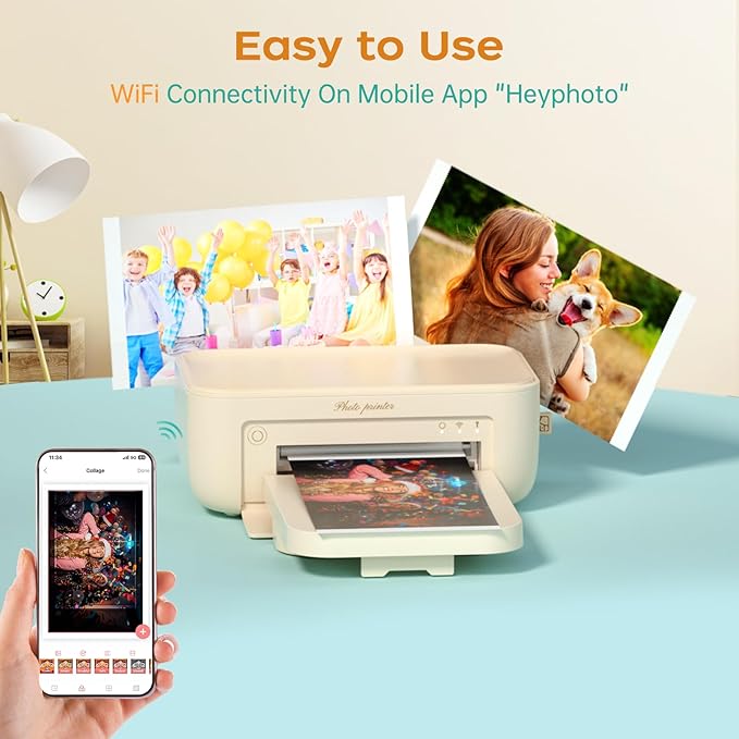 HPRT 4x6 Photo Printer with 108 Sheets & 2 Ribbons - Dye Sublimation Wireless Portable Photo Printer for iPhone & Android Smartphones, Home & Travel Picture Printing, Ideal Gift, Beige