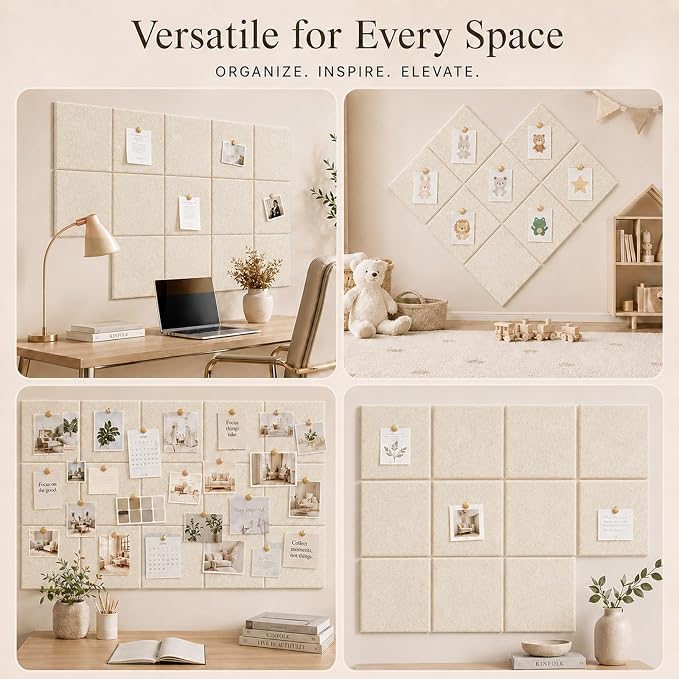 Felt Bulletin Board Tiles, Large Cork Board Alternative,24 x 36 in | 0.35 in modular felt wall tiles for notes, photos, schedules, reminders in offices, classrooms, home and office workspaces