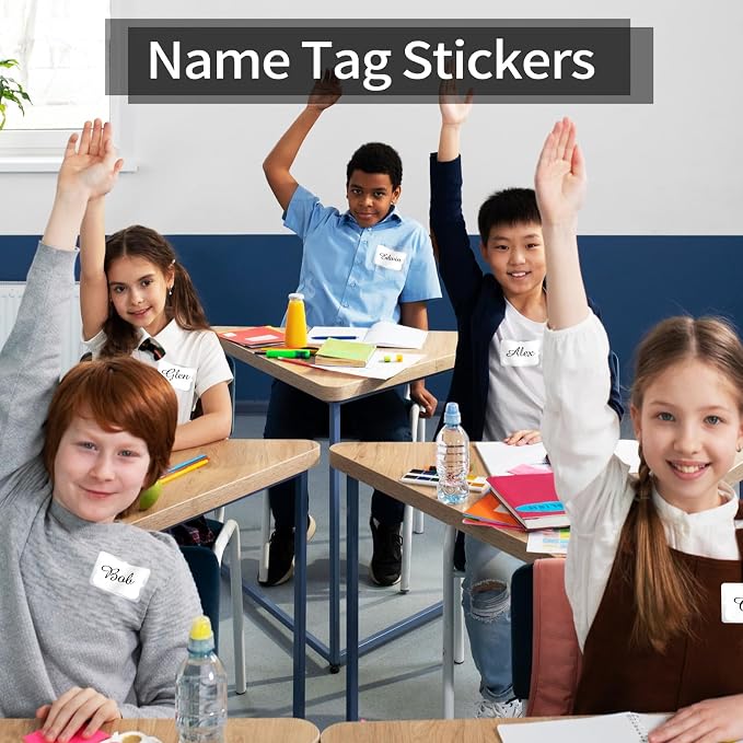 Starboling Name Tag Stickers, 200 Pcs 3"x2" Silver Plain Labels With Colorful Border for Office, Meeting, School and Home