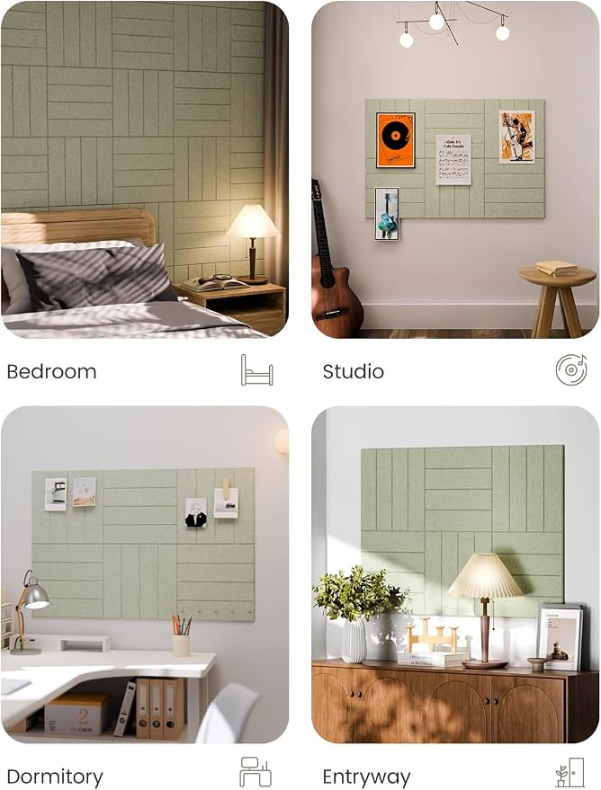 Fluxynara 36" x 24" Large Felt Bulletin Board, Sage | 6 Pack Cork Board Alternative with 30 Safe Adhesive Tabs, Pin Boards for Wall Decor, Home, Office, Classroom,Dorm