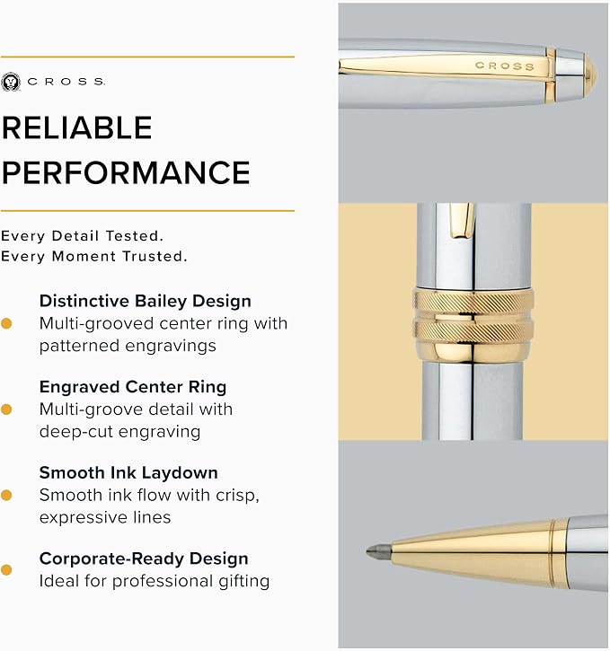 Cross Bailey Medalist Ballpoint Pen, Medium Point, Black Ink | Ballpoint Pen, Refillable for Long-Lasting Use, Smooth Ink Flow, Comfortable Grip, Premium Gift Box, Medium Point Refill