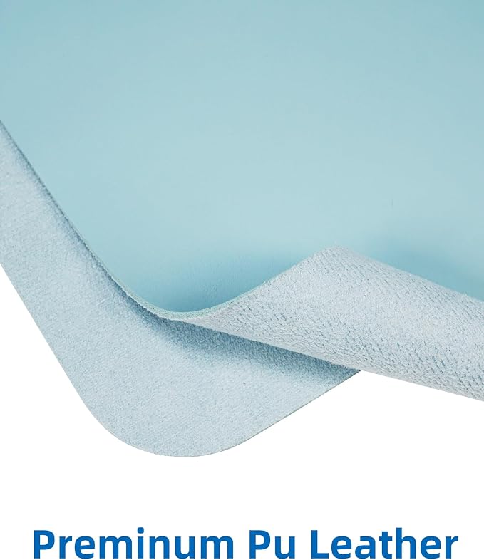 AFIING Leather Desk Pad Protector,Mouse Pad,Office Desk Mat, Non-Slip PU Leather Desk Blotter,Large Desk mat,Waterproof Keyboard mat for Office/Home/Decor (Light Blue,35"" x 17"")