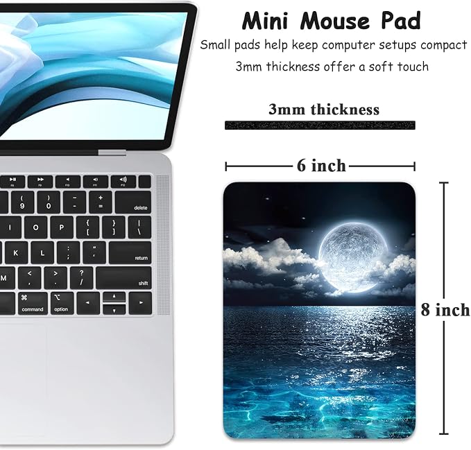 Dapesuom Small Mouse Pad, 6 x 8 Inch Thick Rubber Premium-Textured Non-Slip Portable & Washable Mini Mouse Mat for Women Wireless Laptops Keyboard Tray Gaming Work Computer Travel, Moon Over The Sea