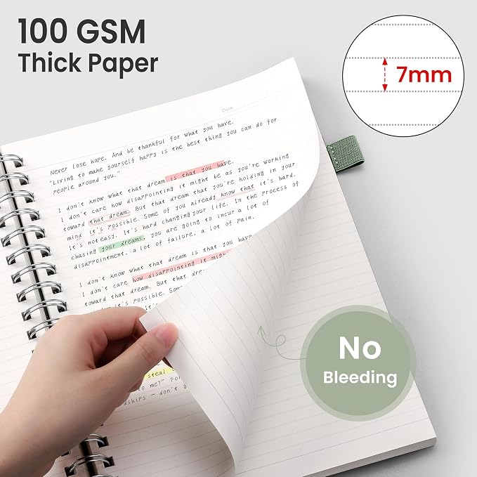 EMSHOI Lined Spiral Journal Notebook, 300 Pages, A4 Size (8.2'' x 11.2'') | College Ruled, 100 GSM Thick Paper, Flexible Plastic Cover, for School, Writing, Work, Office & Journaling (Light Green)