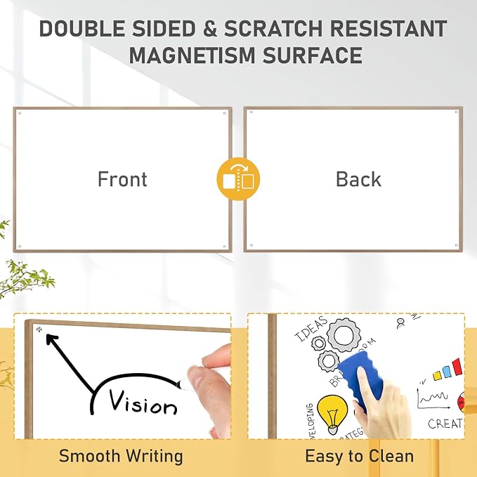 36”x24” Small Dry Erase Board for Wall 3' x 2' Double Sided Magnetic White Board Without Frame for Office, Class, Home