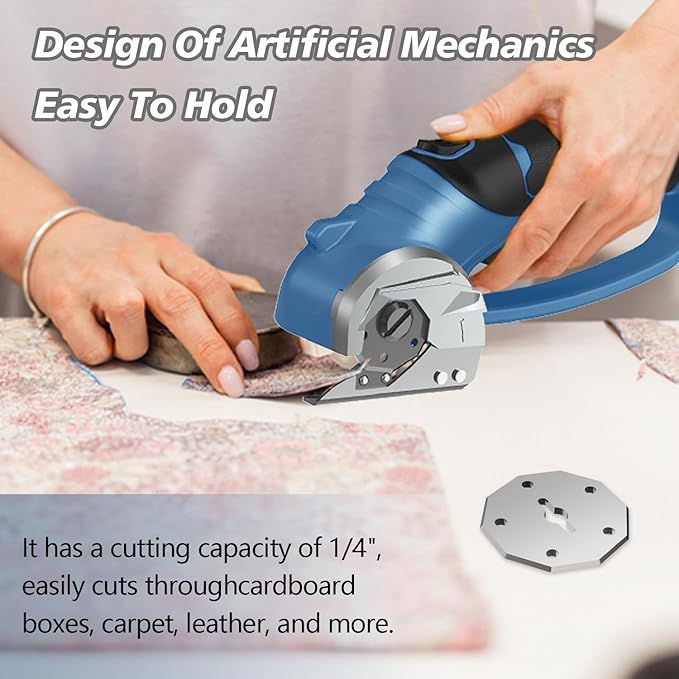 Cordless Electric Scissors, 4V Rechargeable Box Cutter & Cardboard Cutter with LED Light, Safety Lock - Rotary Cutter for Fabric, Leather, Plastic, Crafting, Sewing with Storage Box(Slate Blue)