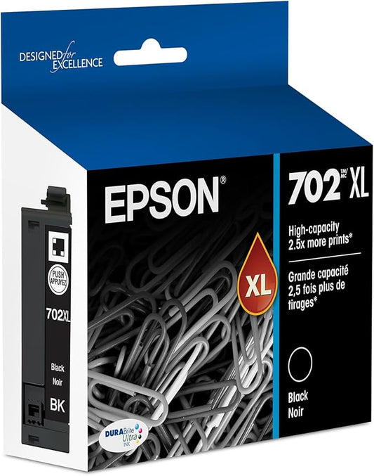 EPSON 702 DURABrite Ultra Ink High Capacity Black Cartridge (T702XL120-S) Works with WorkForce Pro WF-3720, 3730, 3733