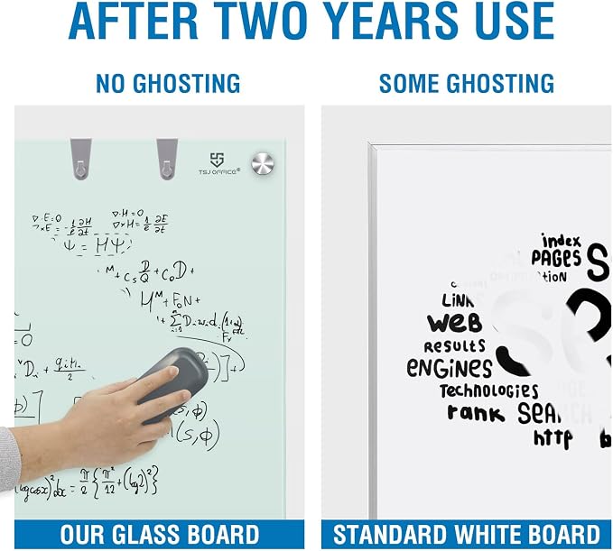 Glass Dry-Erase Board - 48 x 32 Inches Wall Mounted Glass Magnetic Whiteboard, Large Frameless White Board for Office, Home & School