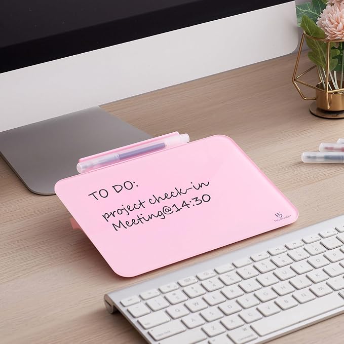 Small Desktop Glass Dry-Erase Whiteboard - 8 X 6 Inches Tabletop Easel Whiteboard with Stand, Desk Board Buddy for Artist, Teacher and Student