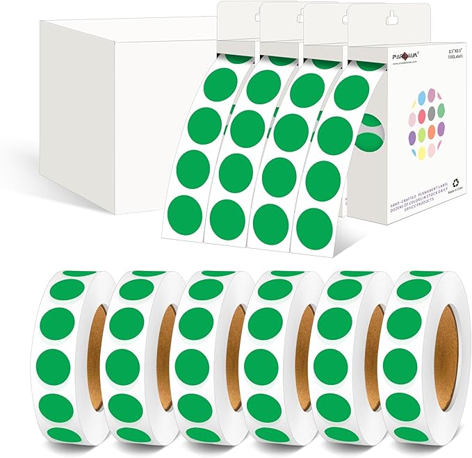 PARLAIM 10000pcs 1/2 Inch Round Color Code Dot Stickers, 10 Rolls Adhesive Green Circle Labels for Office Classroom