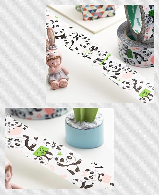 Designer Cute Packing Tape, Colorful Printing Shipping Tape, Carton Decorative Tape for Sealing Boxes, Panda - White, 1.77" x 110 yd