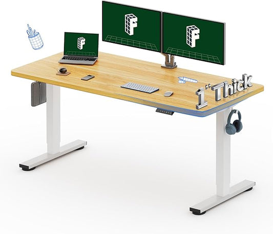 FLEXISPOT 60"x24" One-Piece Electric Standing Desk, 1" Thick Seamless Desktop for Home Office, Study & Multi-Monitor Setup, Maple
