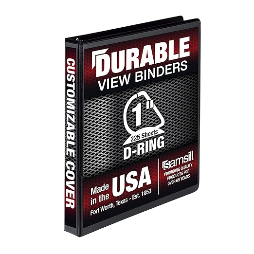 Samsill Durable 1 inch 3 Ring Binder, D Ring Binder, 100% Recycled Chipboard, Black