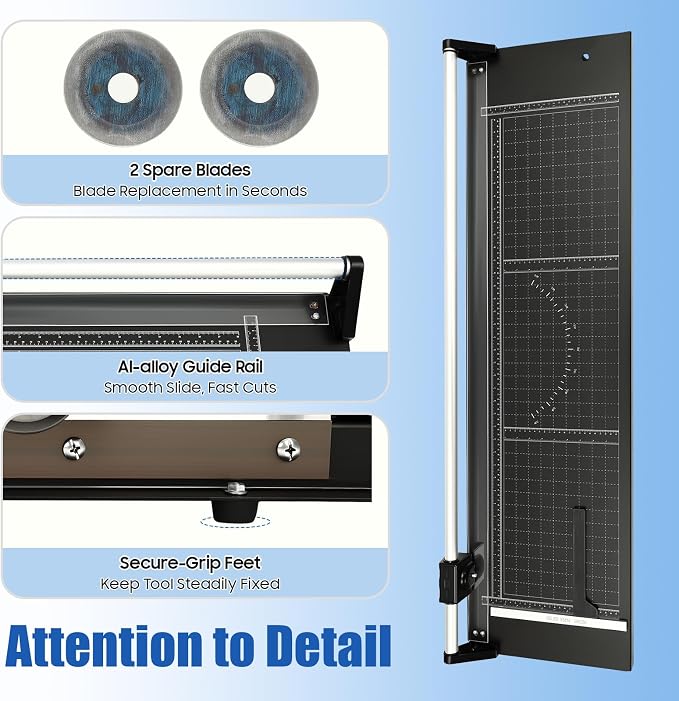 36 Inch Precision Rotary Paper Cutter, Desktop Office Paper Trimmer, Manual Straight Paper Trimmer with Roller Cutter Head and Round Blade for Photos, Cards, Decals
