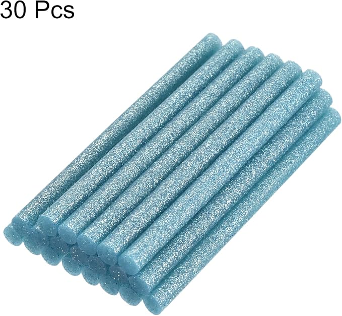 uxcell 30pcs Mini Hot Glue Gun Sticks 4-inch x 0.27-inch High Sticky Small Hot Glue Sticks for Glue Gun, Glitter Sky Blue