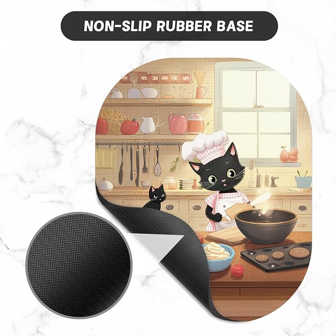 Small Mouse Pad, 6 x 7 Inch, Oval Mini Mouse Pad with Non-Slip Rubber Base for Laptop Wireless Mouse Keyboard Tray Mousepad, Cooking Cat