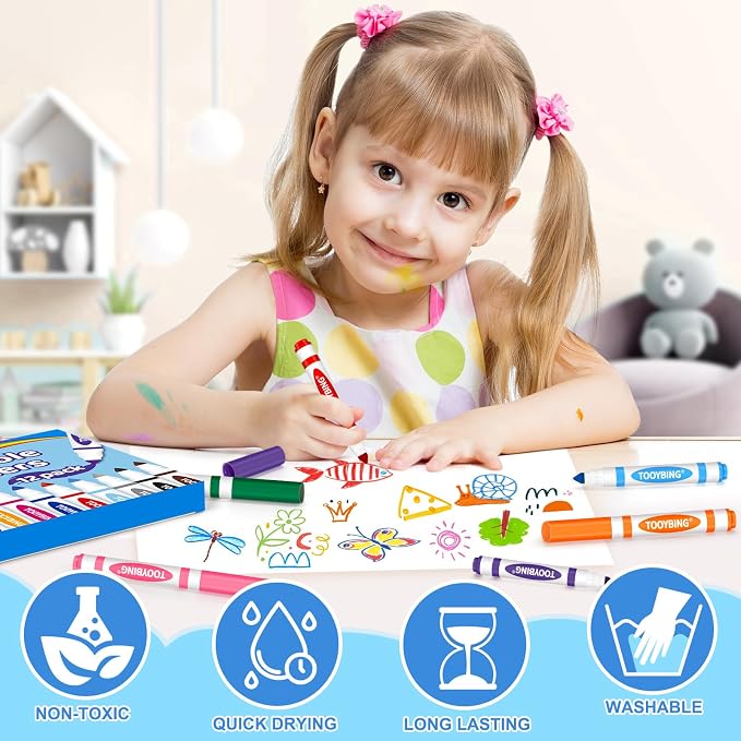Washable Markers Bulk (144 Count, 12 Box), Broad Line Markers for Kids with Conical Tip, Assorted Colors, Drawing Essentials for School Classroom, Student Must Have for Coloring, Art Craft Supplies