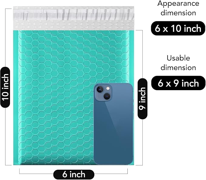 Fuxury Bubble Mailers Bulk 6x10“ 600 Pack Teal Padded Envelopes | Usable Size 6x9" Mailing Envelopes Bubble Padded, Shipping Bags for Jewelry,Makeup,Packaging, Small Business, Boutique, #0