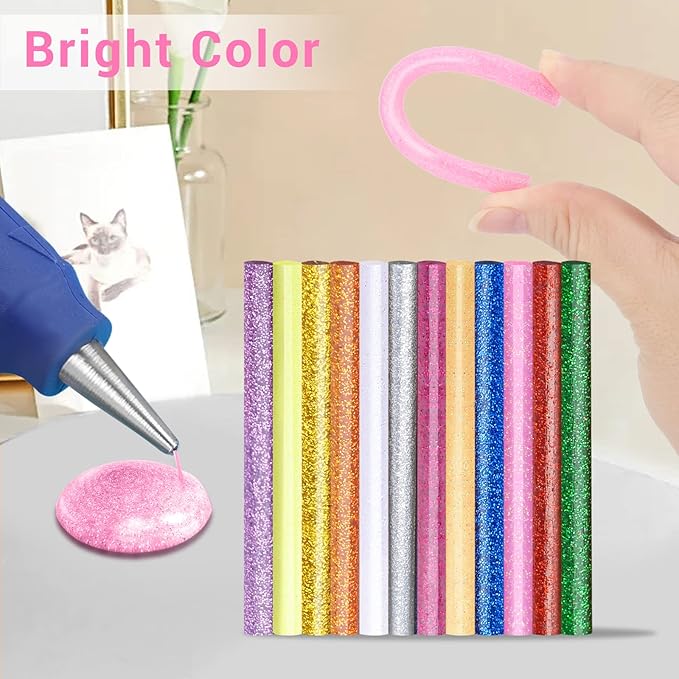 Manarty Glitter Color Hot Glue Stick, 48 PCS 0.27" Dia x 4" Long Mini Hot Melt Glue Sticks Colored, Adhesive EVA Glue Sticks Standard for Sealing Repairing Stamp DIY Art Handmade Car Craft Decoration