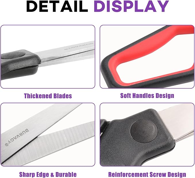 BURVAGY 30 Pack 8" Scissors All Purpose, Heavy Duty Scissors for Office | Scissors Bulk Multipurpose Comfort-Grip Sharp Adult Office Scissors Set Sewing Fabric Stainless Steel Blades, Right/Left Hand
