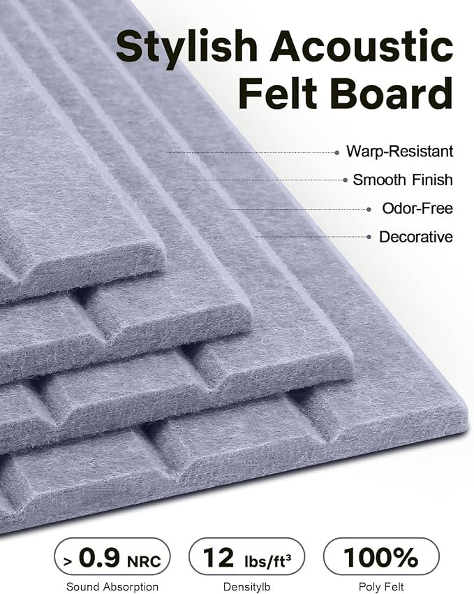48" x 36" Large Cork Bulletin Board Tiles, Peel and Stick Felt Wall Panels for Vision, Message Center, Picture and Prayer Board for Office, Dorm, Room and Desk Decor(Blue Gray)