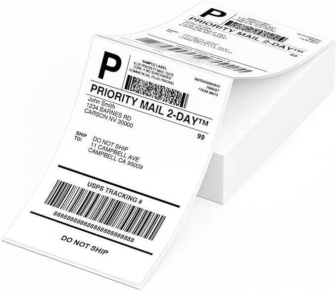 Phomemo Genuine 4X6 Thermal Shipping Label 100 Labels per Stack - 4x6 FanFold Thermal Labels Compatible with Phomemo 241bt Shipping Label Printer, Strong Adhesive Shipping Labels, Commercial Grade