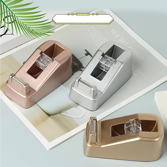 Small Desk Tape Dispenser Heavy Duty Cute Desktop Tape Dispenser with Weighted Non-Skid Base Suitable for 1 Inch Core Tape (Luxury Gold)