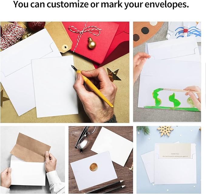 100Packs 5x7 Envelopes - White, Self Seal, Printable for Invitations, Weddings, Greeting Cards, Mailing, Photos, Postcards