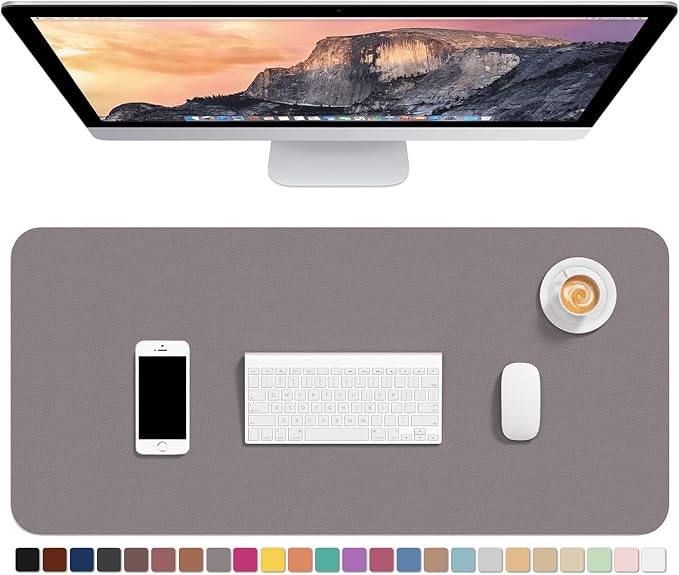 Hsurbtra Desk Pad, 30" x 14" PU Leather Desk Mat, XL Extended Mouse Pad, Waterproof Desktop Blotter Protector, Non-Slip Ultra Thin Large Laptop Keyboard Writing Mat for Office Home, Light Gray