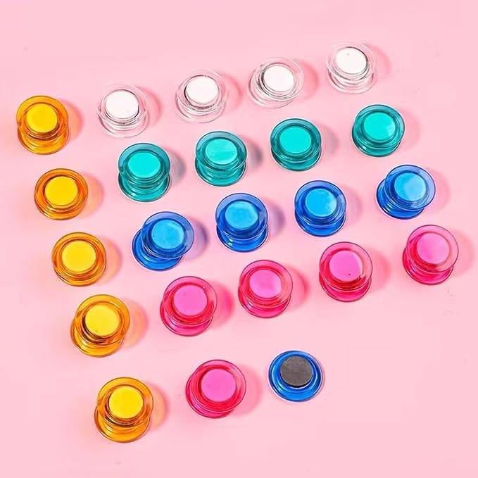 Round Plastic Fridge Magnets, 1.18 in/30mm, 45 Pcs, Translucent Multicolor, Heavy-Duty Magnetic Buttons, Push Pins for Refrigerator, Whiteboard, Office, Classroom, Locker Decoration