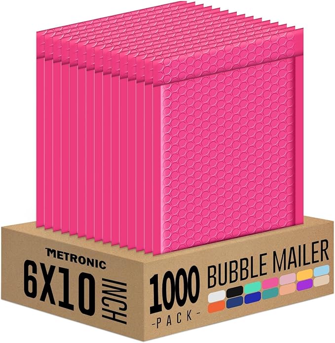 Metronic 1000 Pack Bubble Mailer 6x10 Inch Hot Pink,Usable Size 6x9" Waterproof Padded Envelopes,Self-Seal Modern Bubble Mailers Cushioning for Shipping,Jewelry Makeup Supplies, Packaging Bulk