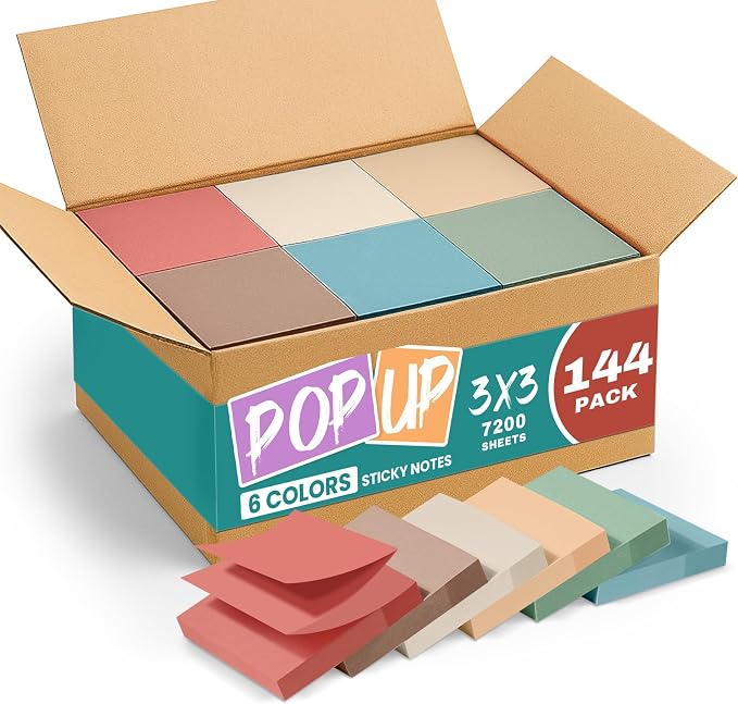 Taja 144 Pads Pop Up Sticky Notes, 3x3 Inches, Accordion Self-Stick Notes | Accordion Sticky Notes Refill for Dispenser, Bulk Sticky Notes for Office, Home, School, Meeting & Reminders, Vintage
